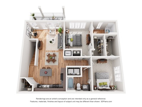 Floor plan for 2 beds, 2 baths, 1152 sqft